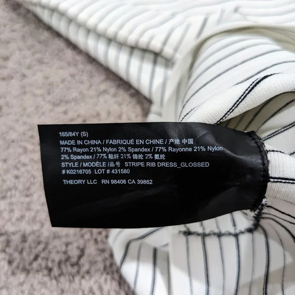 Theory Body Con Striped Ribbed Stretch Knit Midi Dress Ivory Black Small - Picture 6 of 8